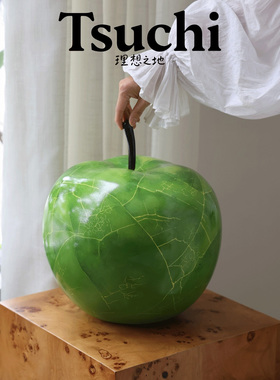 法式中古手绘肌理苹果艺术雕塑绿色大型树脂家居摆件高端装饰品