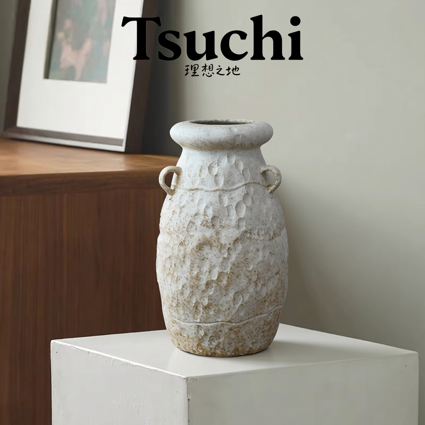 侘寂风双耳修长粗陶肌理陶瓷花瓶艺术复古花器民宿客厅电视柜摆件,家居饰品,花瓶,淘宝优惠券,粉丝福利购,淘宝优惠卷