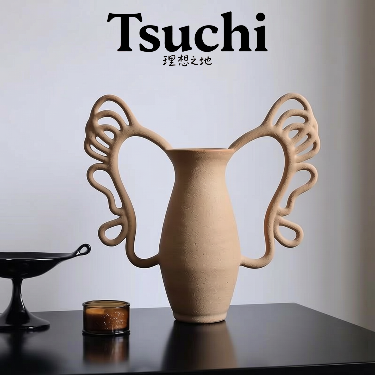 侘寂风手工陶瓷花瓶浅陶色双耳插花器软装餐桌样板间民宿艺术摆件,家居饰品,花瓶,淘宝优惠券,粉丝福利购,淘宝优惠卷