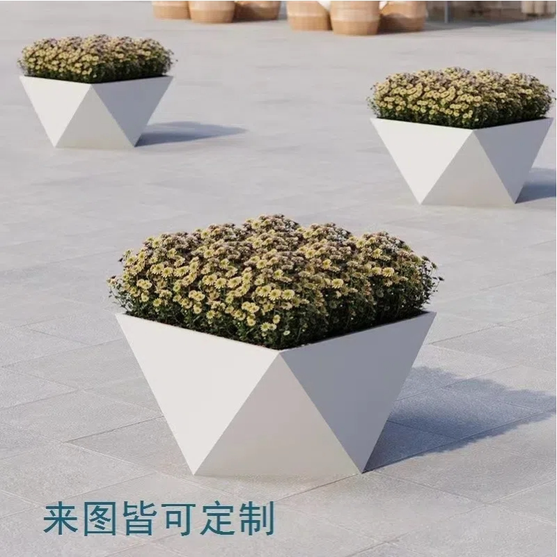 厂家直销咖啡店铁艺花箱花槽广场市政工程树箱花池镀锌钢花坛成品