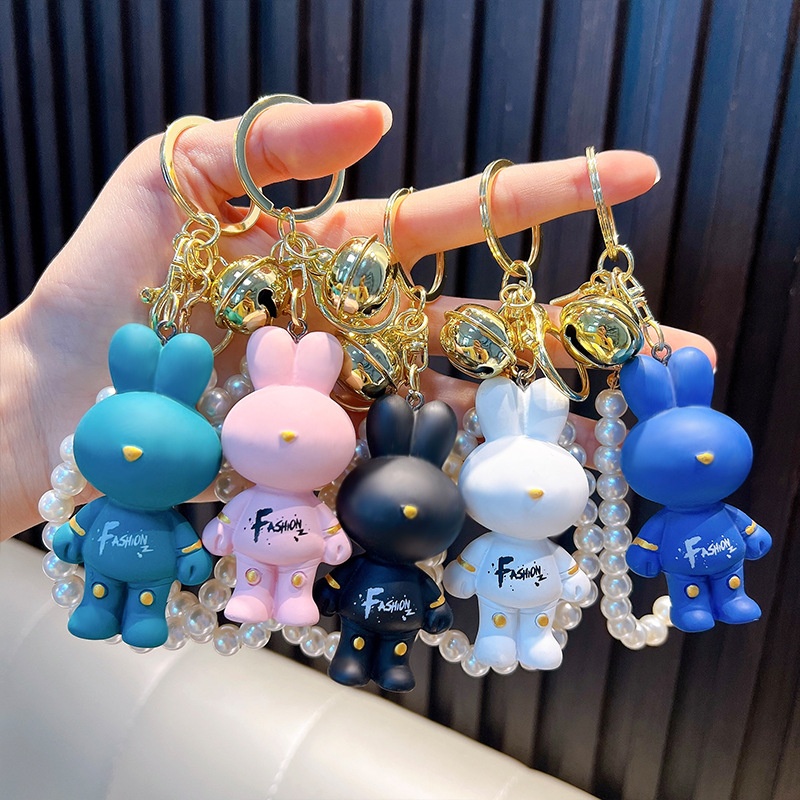 串珠兔子钥匙扣情侣汽车钥匙链珍珠链玩偶精致包包挂饰女钥匙圈