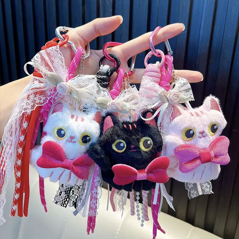 呆萌毛绒猫咪钥匙链挂件手机壳挂绳包包挂饰女生卡通钥匙扣小礼品