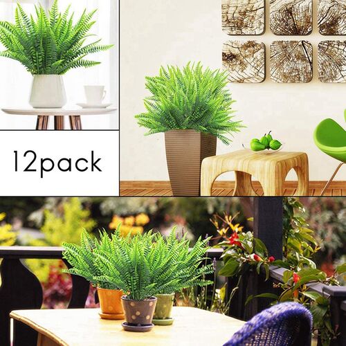 12 Pack Artificial Plrant Ferns Faux Ferns for Outdoor Indoo