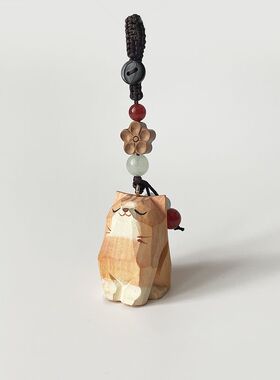 手工木雕猫咪桃木梅花编织钥匙扣汽车书包挂件精致挂饰生日1013z