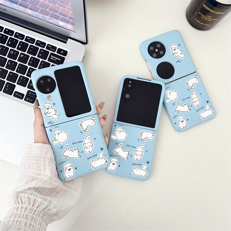 ins韩风玩耍猫咪适用oppofindn3flip手机壳小米MIXflip2新款小折叠屏保护套华为Pocket2高级感三星zflip5/6潮