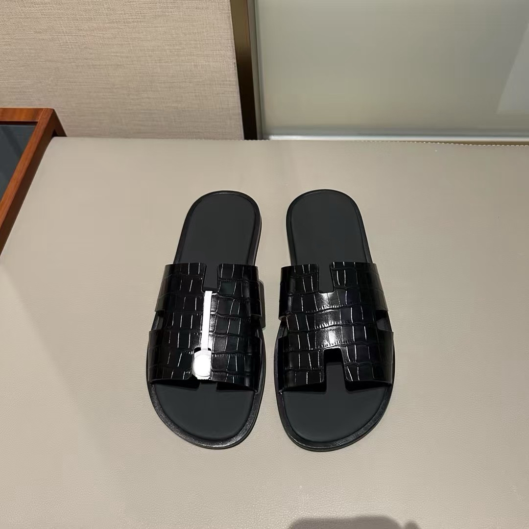 夏季新款全真皮牛皮拖鞋潮牌男士英伦百搭外穿精品H凉鞋