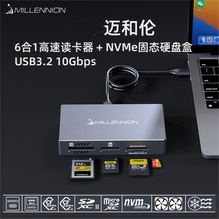 迈和伦6合1高速读卡器NVMe硬盘盒支持CFA+CFB+SD+TF+M.2 NVME SSD
