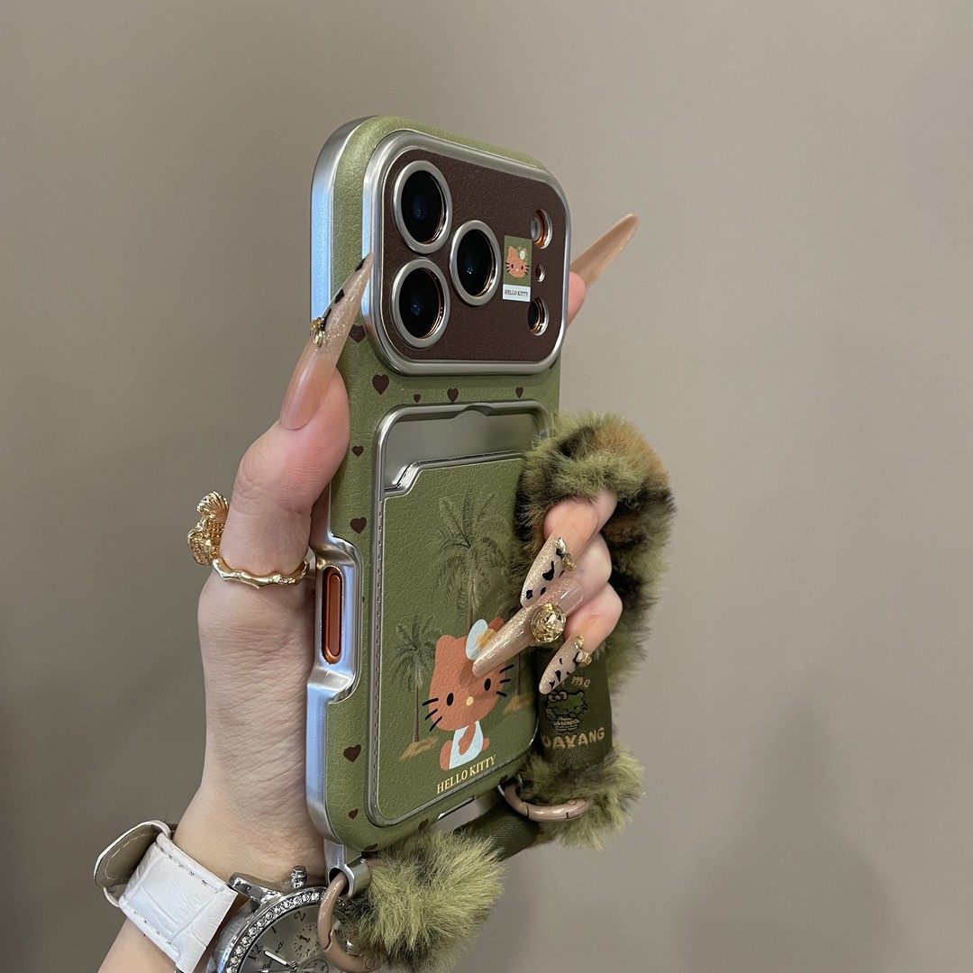 庞壳 新款绿底椰子树KT猫卡包适用iPhone17pro手机壳16promax手机保护套卡通15女14promax手机壳,3C数码配件,手机保护套/壳,淘宝优惠券,粉丝福利购,淘宝优惠卷