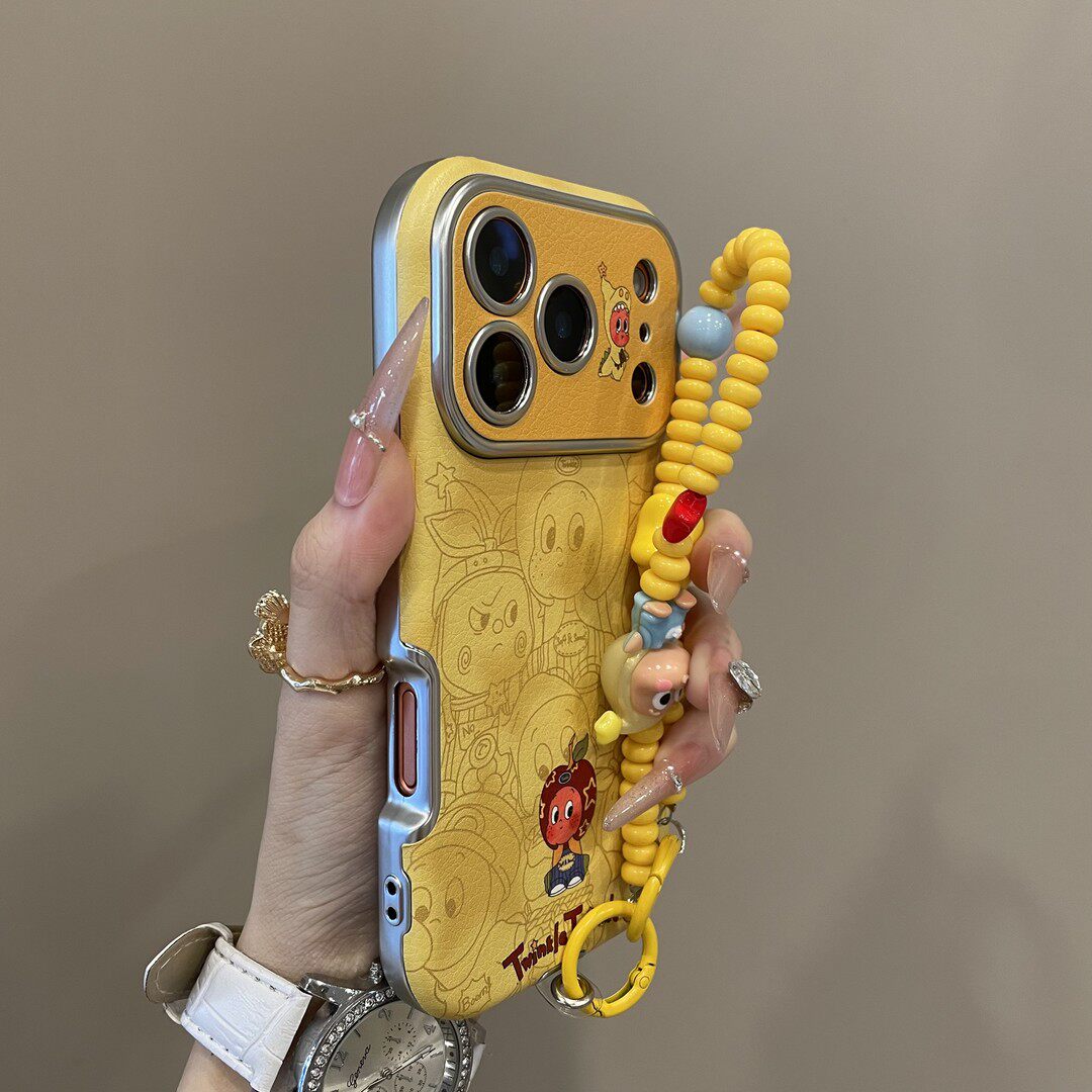 庞壳 卡通黄底线条星星人大视窗适用iPhone17pro手机壳苹