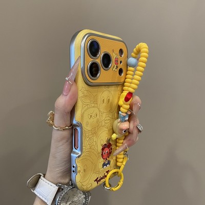 庞壳 卡通黄底线条星星人大视窗适用iPhone17pro手机壳苹果16promax创意苹果15手机保护套女14苹果手机壳