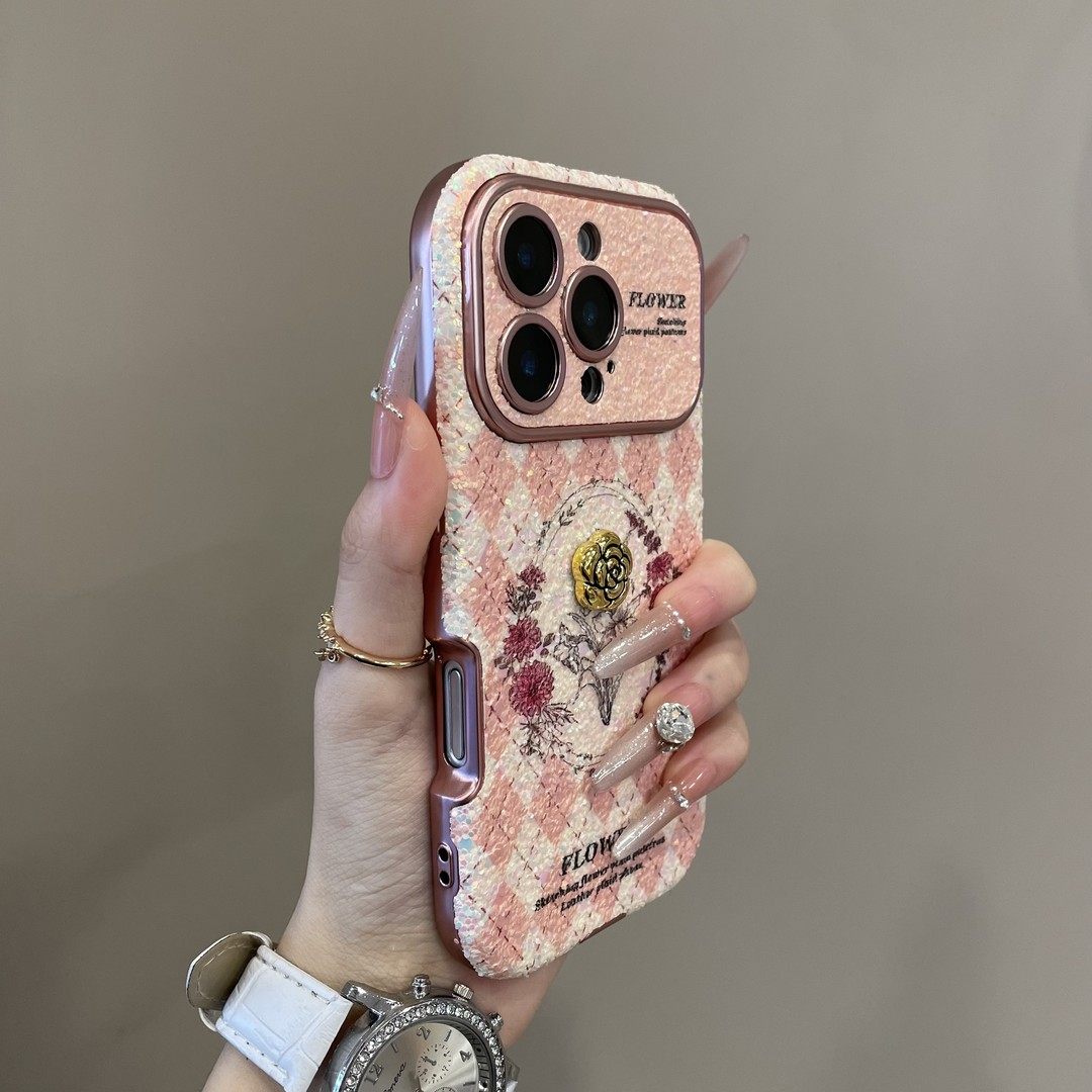 庞壳 时尚新款亮片素描菱格花朵适用苹果17pro手机壳16高级15promax手机壳个性14保护套,3C数码配件,手机保护套/壳,淘宝优惠券,粉丝福利购,淘宝优惠卷