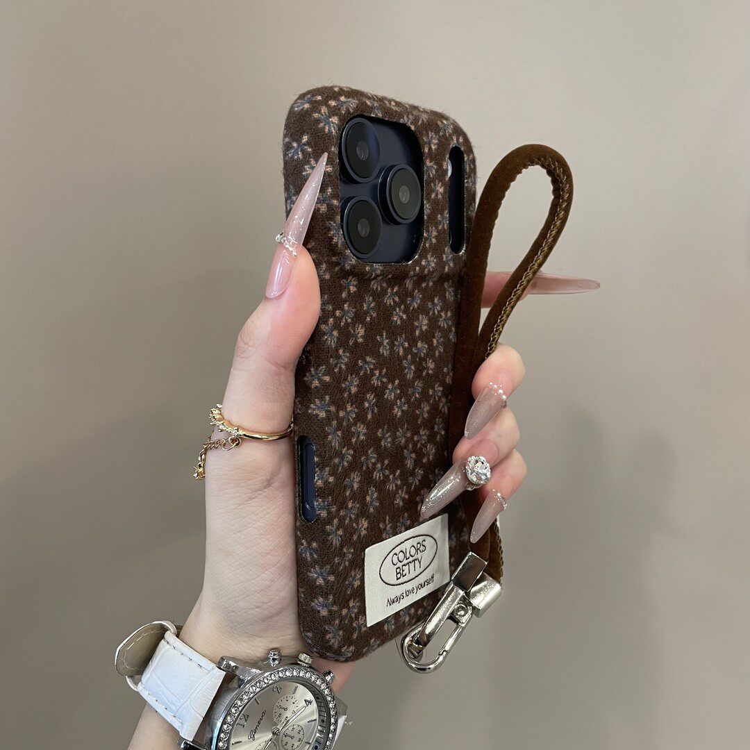 庞壳 ins秋冬毛呢小碎花适用16promax手机壳新款iphone15pro高级感14pro女款13pro保护套12pro手提绳