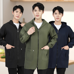 2024新款工作服罩衣男款防水防油围裙厨房罩衣大褂外穿干活穿的