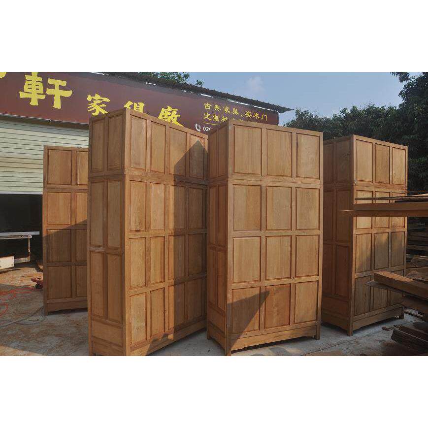 缅甸柚木三门顶箱柜全实木榫卯结构