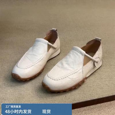 羊皮版~小众软底不累脚小皮鞋女英伦风魔术贴一脚蹬通勤玛丽珍鞋