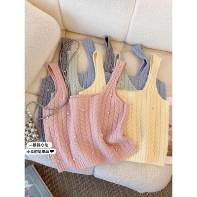 粉色蓝色麻花针织吊带背心女外穿秋季大码胖mm无袖毛衣打底衫上衣