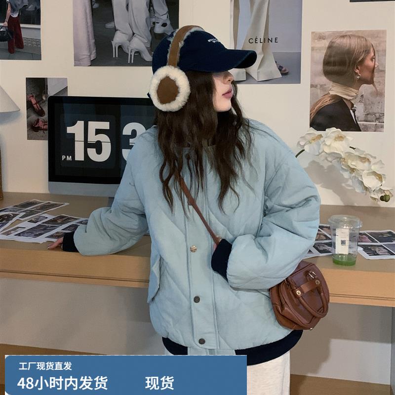 菱格棉服女2025年冬季新款韩系宽松超好看夹棉美式棒球服棉袄外套
