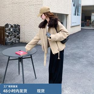 韩系巴恩风羊羔毛拼接派克羽绒服女短款2025冬季收腰显瘦夹克外套