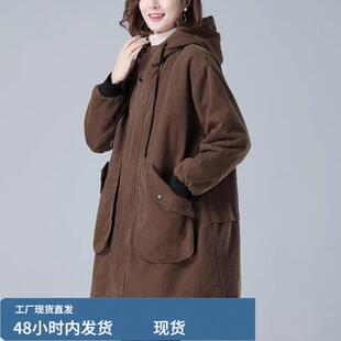 大尺码派克檰服女宽松胖MM纯檰衣中年妈妈冬装中长版加戎加厚外套