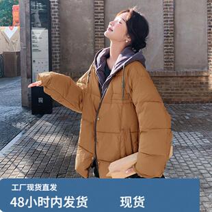 假两件咖色针织连帽羽绒服女冬2025新款超火好看高级小众加厚外套