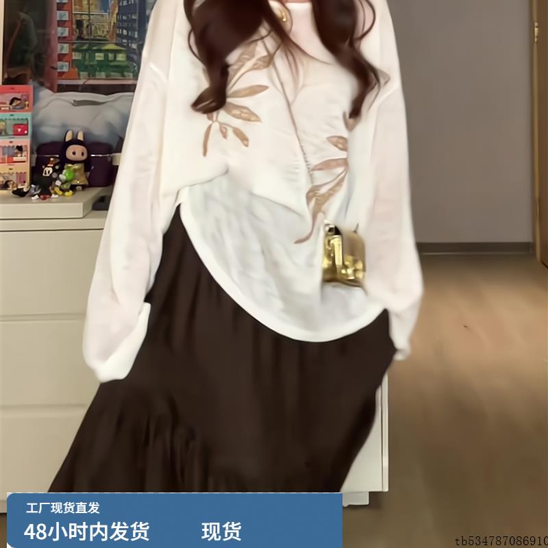 法式气质重工长袖T恤女2025年秋季新款宽松慵懒风舒适罩衫上衣潮