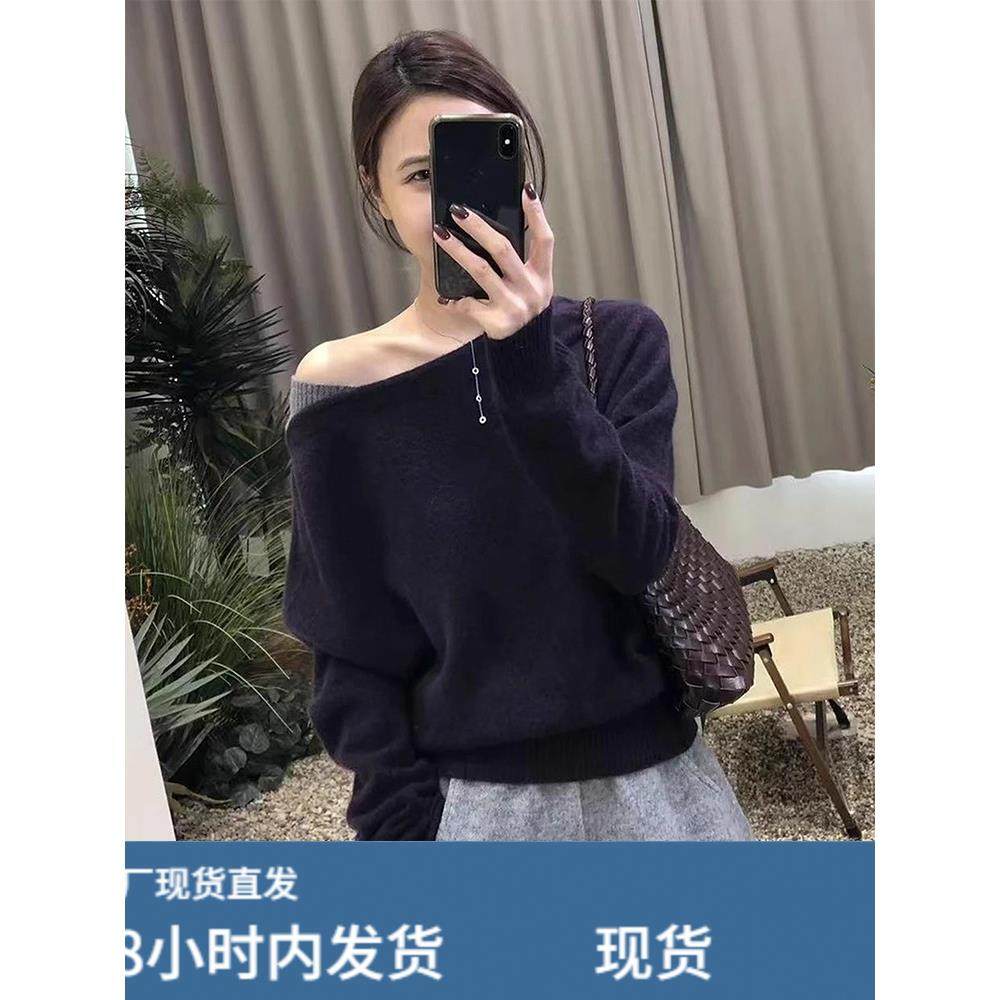 韩系拼接斜肩长袖针织衫女春秋慵懒宽松软糯毛衣覆古打底露肩上衣,孕妇装/孕产妇用品/营养,套装,淘宝优惠券,粉丝福利购,淘宝优惠卷