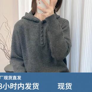 灰色连帽韩版毛衣女款2025新款冬季加厚宽松可外穿内搭针织打底衫