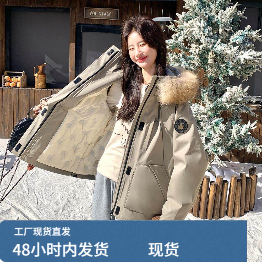 白色连帽短款派克羽绒服女冬季超火好看高级小众加绒加厚工装外套,童装/婴儿装/亲子装,套装,淘宝优惠券,粉丝福利购,淘宝优惠卷