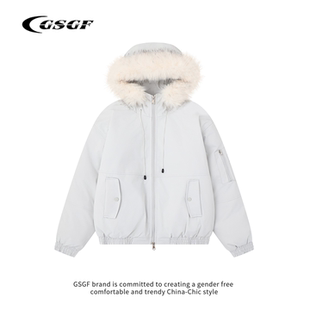 加厚保暖外套 新款 GSGF原创韩系大毛领工装 派克服棉服女男2025冬季