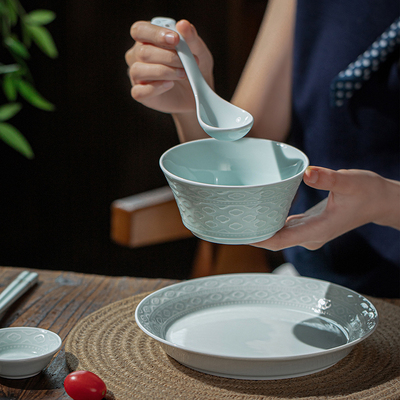 岸上窑青釉高白瓷釉下彩家用餐具