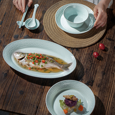 岸上窑中式高颜值釉下彩餐具套装