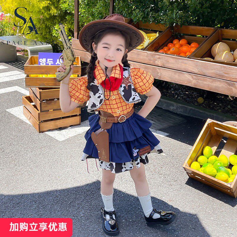 法国SA女童夏装牛仔套装女宝宝六一节cos服2026新款胡迪儿童元旦