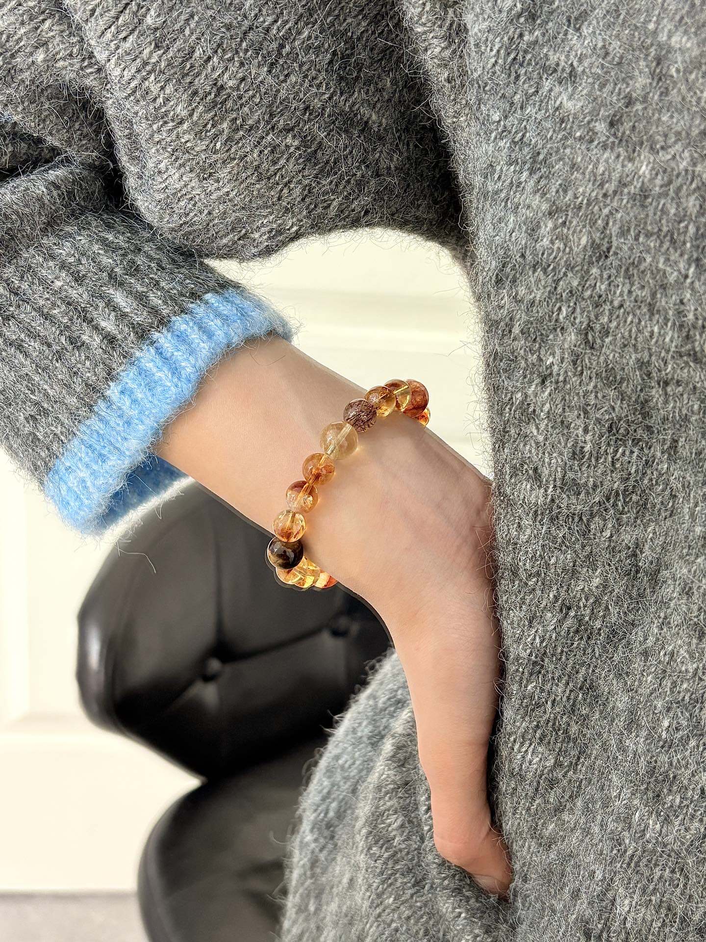 【金霸】天然黄塔晶红胶花转运手串黄虎眼黑金超搭配轻奢高级手链
