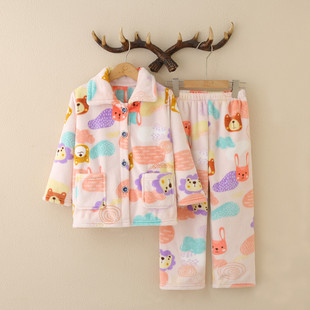 儿童睡衣秋冬款男童加法兰绒绒保暖秋衣秋裤中大童加厚男孩家居服