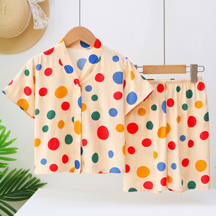 卡通波点家居服套装 睡衣可爱亲子装 男女通用夏季 短裤 短袖 2026新款