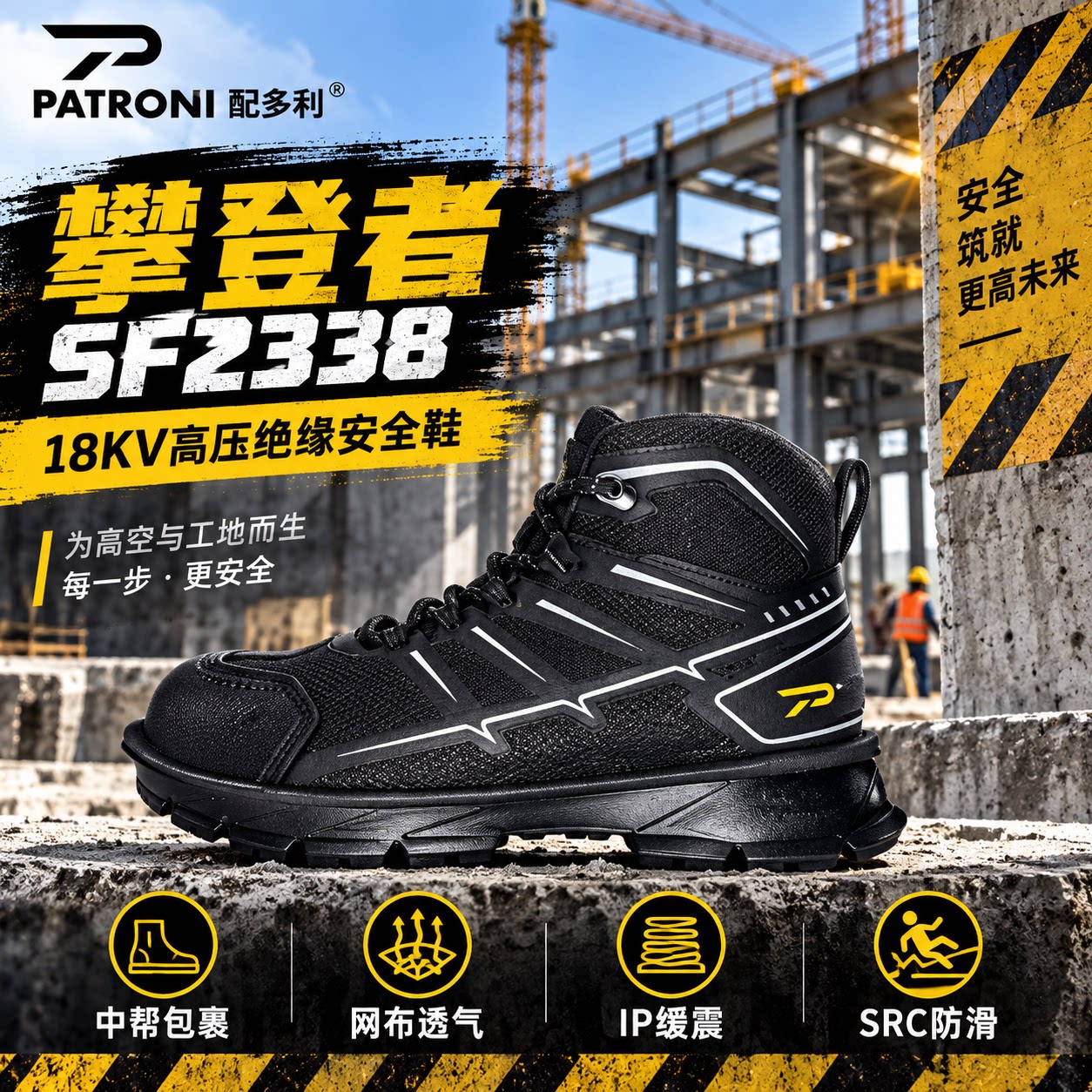 PATRONI配多利施工工地户外电工专用绝缘防滑安全鞋软底厚底绝缘