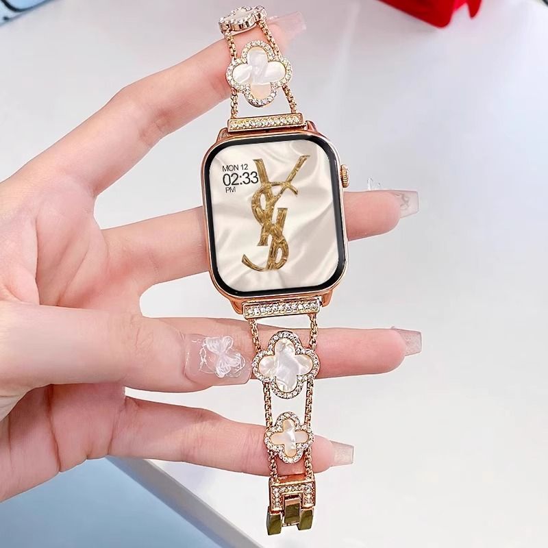 四叶草镶钻GT6华为watch5手表带GT54金属表链3pro女款fit新款适用