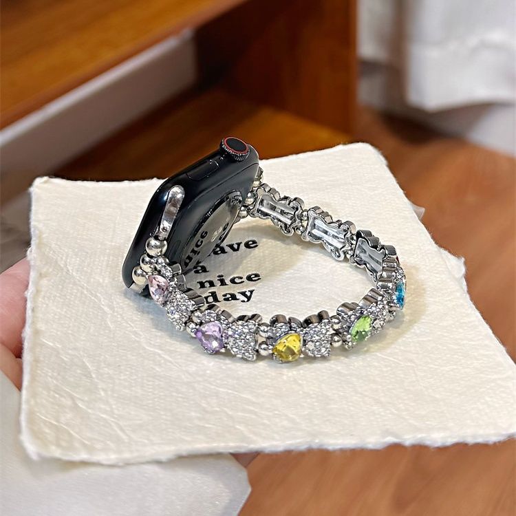 爱心钻适用applewatchS10新款S11弹力表带苹果手表S9876腕带ultra