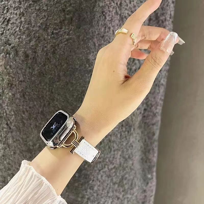 真皮轻奢蝴蝶掌纹金属拼皮适用小米9pro8pro表带红米watch5watch4