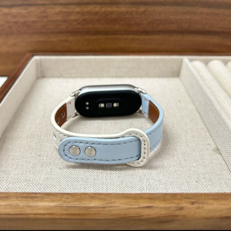 适用小米手环9NFC陶瓷版8765表带腕带细款双钉百搭皮质10代手表带