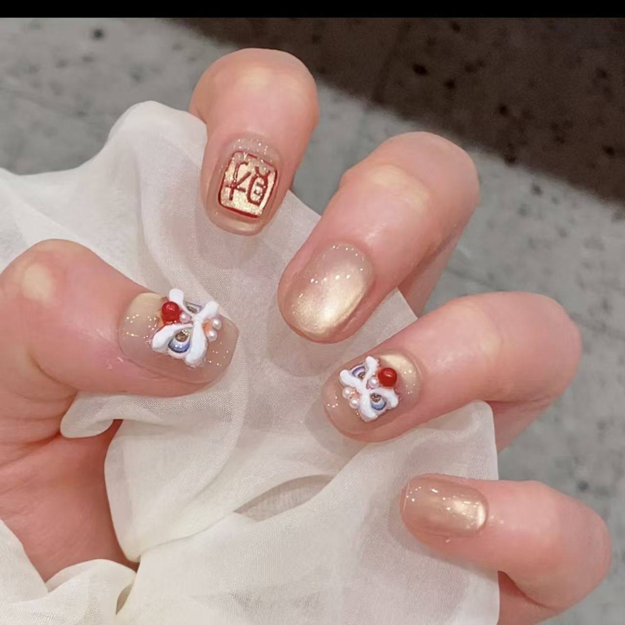 暴富醒狮新年纯手工美甲氛围猫眼财从四面八方手工显白穿戴10,彩妆/香水/美妆工具,美甲工具,淘宝优惠券,粉丝福利购,淘宝优惠卷