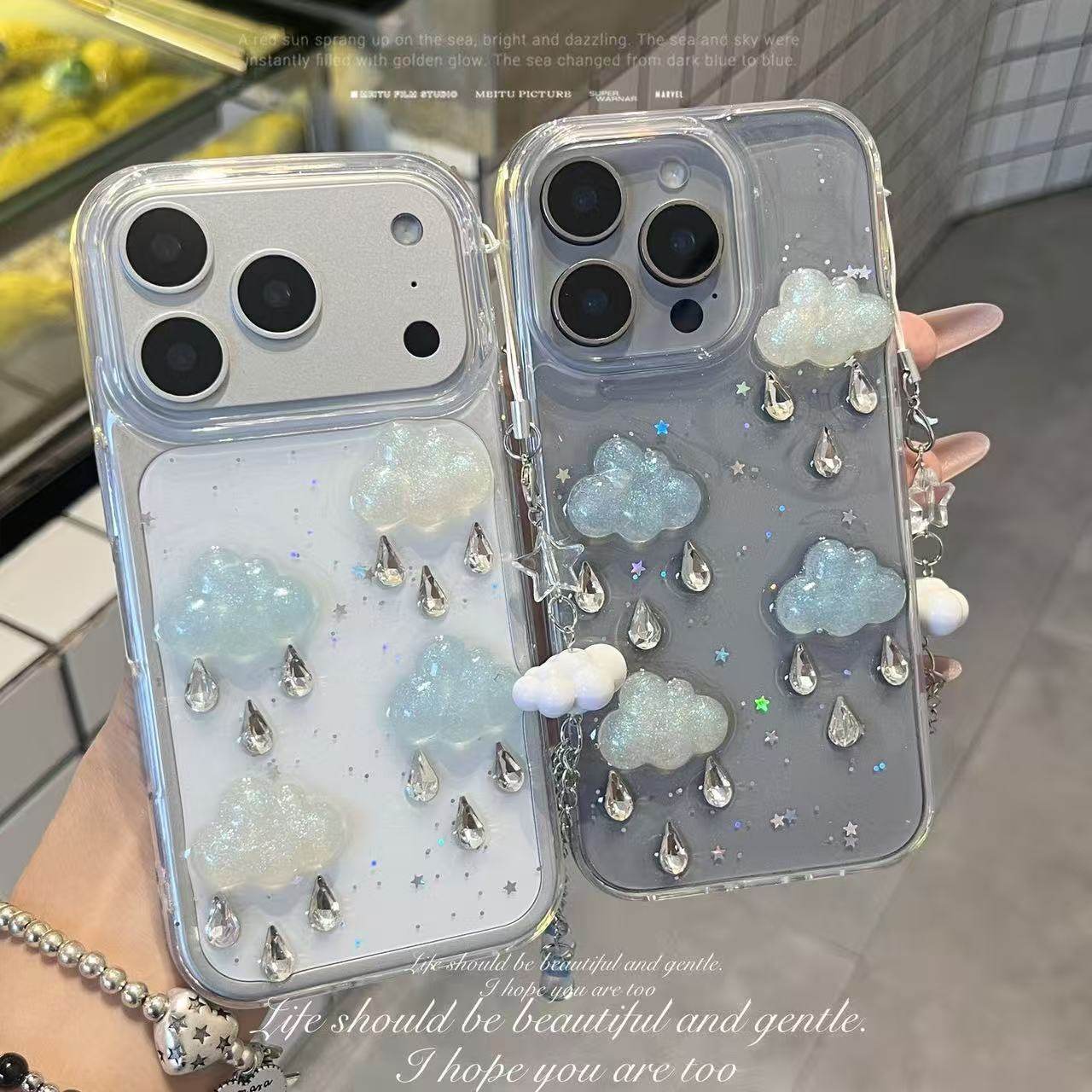 云朵水钻苹果17立体手机壳Reno15 14滴胶小米华为p80 vivos30一加,个性定制/设计服务/DIY,手机壳/保护套定制,淘宝优惠券,粉丝福利购,淘宝优惠卷