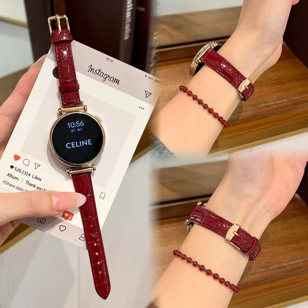 适用华为GT6表带秋冬新竹节皮纹gt5高级小牛皮金扣watch3手表fit4