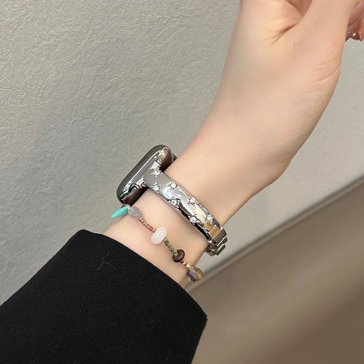 适用适用苹果手表s10表带iwatchs9876金属女款夏天透气SE镶钻手镯