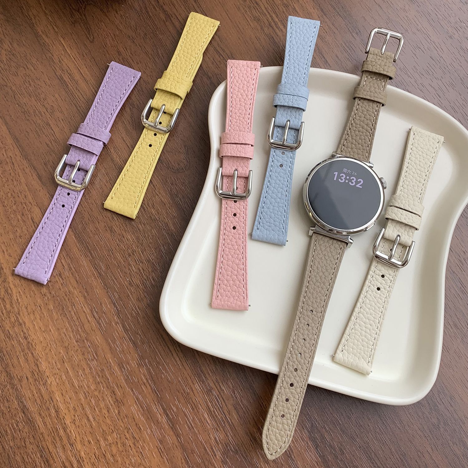 适用gt6华为手表带gt5/4荔枝纹小蛮腰真皮watch5荣耀2e皮质腕带