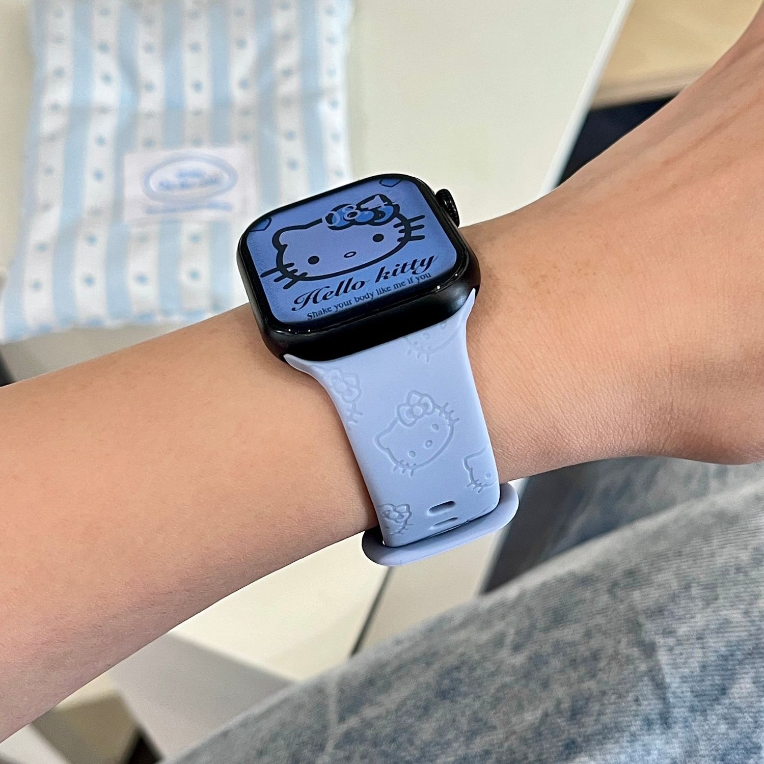 雾霾蓝Kitty适用苹果手表表带iwatchs11/10/s9硅胶Apple2ultra/SE