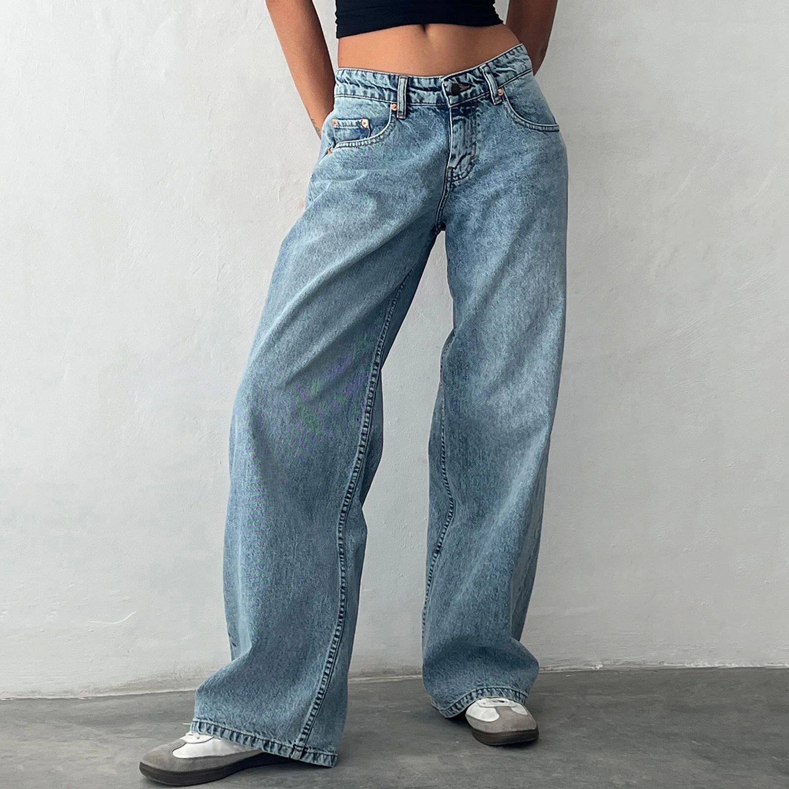 女士低腰直筒阔腿牛仔裤 Low waist straight leg wide leg jeans