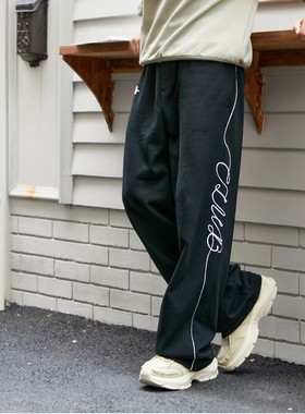 OTB针织春秋款运动裤字母Logo连笔绣花阔腿裤 OTB020040