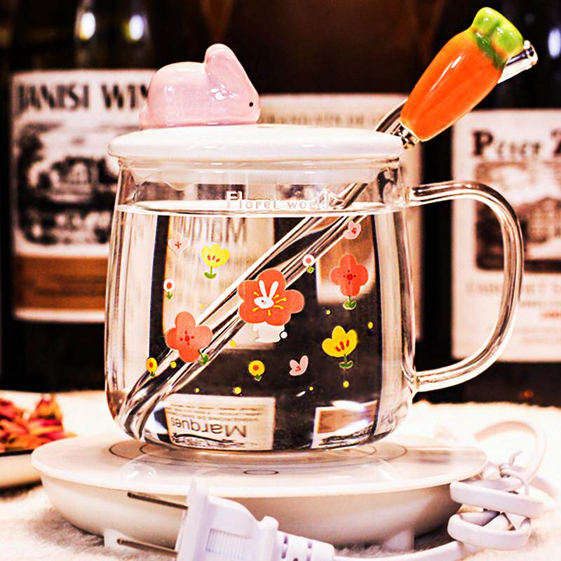 手柄玻璃杯子带把手带盖子家用创意牛奶杯微波炉可加热可爱少女心