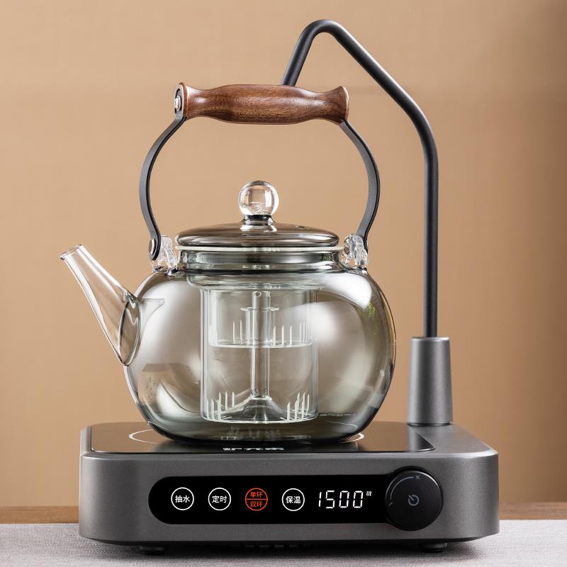 2023新款抽水电陶炉烧茶壶电热蒸煮茶器一体茶壶全玻璃养生烧水壶